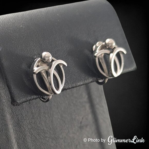 Vintage 1950s Alice Silver Tone Modernist Screw Back Earrings Signed - Picture 2 of 8